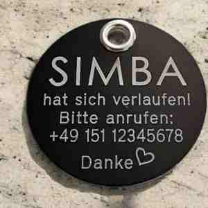 Alu-Hundemarke farbig, rund, 40 mm - schwarz, beidseitig