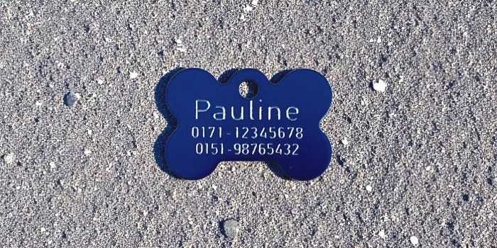 Hundmarken Aluminium Knochenform blau einseitig