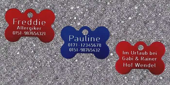 Hundmarken Aluminium Knochenform Übersicht