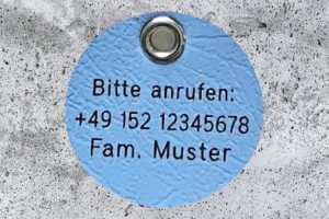 Biothane-Hundemarke rund, 30 mm, sky, beidseitig