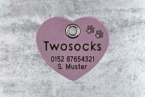 Biothane-Hundemarke Herz, 35 mm, zartflieder, einseitig