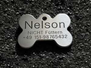Hundemarke Edelstahl Knochen 44 mm, beidseitig