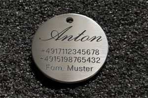 Hundemarke Edelstahl rund, 40 mm, beidseitig