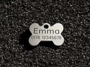 Hundemarke Edelstahl Knochen, 28 mm, einseitig