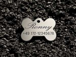 Hundemarke Edelstahl Knochen 33 mm, einseitig