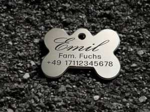 Hundemarke Edelstahl Knochen 38 mm einseitig