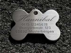 Hundemarke Edelstahl Knochen, 50 mm, einseitig
