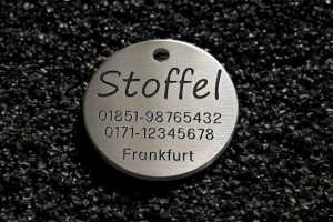 Hundemarke Edelstahl, rund 36 mm, einseitig