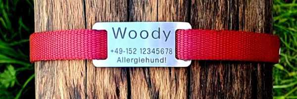 Edelstahl-Plakette für flache Halsbänder mit Breite 12-16 mm, 14,00 €.