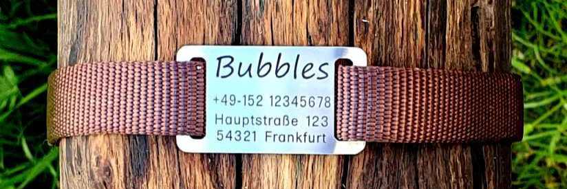 Edelstahl-Plakette für flache Halsbänder mit Breite 18-22 mm, 15,00 €.