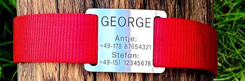 Edelstahl-Plakette für flache Halsbänder mit Breite 28-30 mm, 17,50 €.