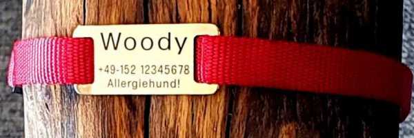 Messing-Plakette für flache Halsbänder mit Breite 12-16 mm, 15,50 €.