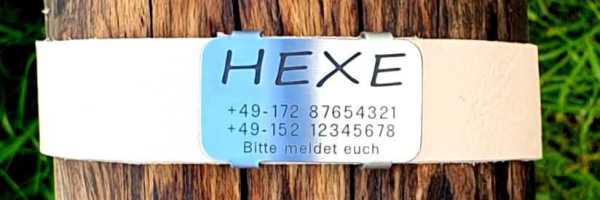 Edelstahl-Plakette für Lederhalsbänder mit Breite 28-31 mm, 19,00 €.