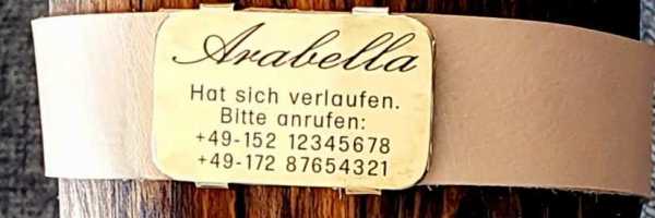 Messing-Plakette für Lederhalsbänder mit Breite 33-36 mm, 21,50 €.