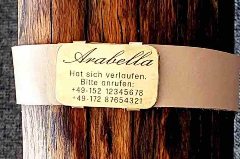 Messing-Plakette für Lederhalsbänder mit Breite 33-36 mm, 21,50 €.
