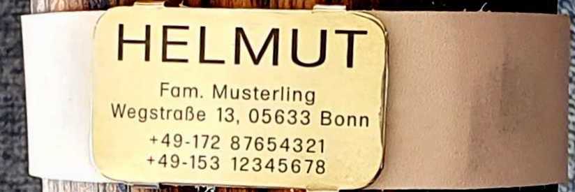 Messing-Plakette für Lederhalsbänder mit Breite 38-41 mm, 23,00 €.