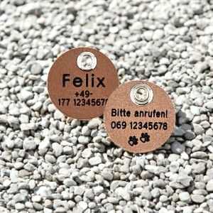 Leder-Hundemarke dunkel, 25 mm, beidseitig (Wasserbüffel)