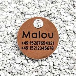 Leder-Hundemarke dunkel, 30 mm, einseitig (Wasserbüffel)