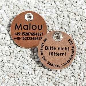 Leder-Hundemarke dunkel, 30 mm, beidseitig (Wasserbüffel)