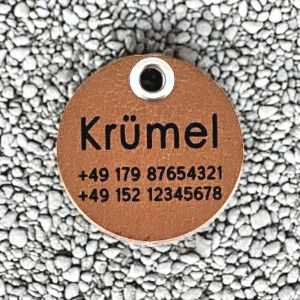 Leder-Hundemarke dunkel, 36 mm, einseitig