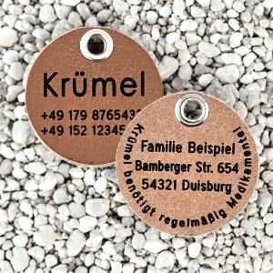Leder-Hundemarke dunkel, 36 mm, beidseitig (Wasserbüffel)