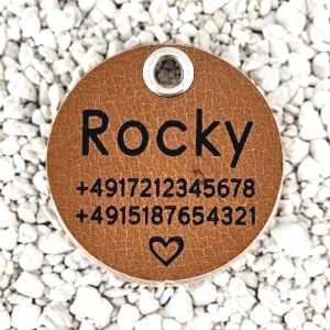 Leder-Hundemarke dunkel, 40 mm, einseitig (Wasserbüffel)