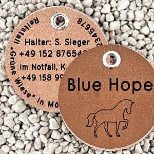 Leder-Hundemarke dunkel, 50 mm, beidseitig (Wasserbüffel)