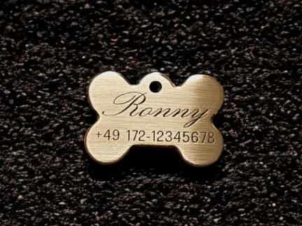 Hundemarke Messing Knochen, 33 mm, einseitig