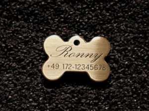 Hundemarke Messing Knochen, 33 mm, einseitig