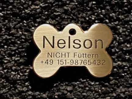 Hundemarke Messing Knochen, 44 mm, einseitig