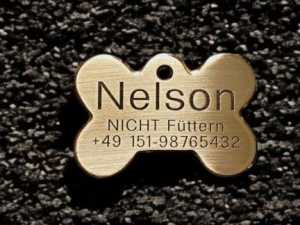 Hundemarke Messing Knochen, 44 mm, einseitig