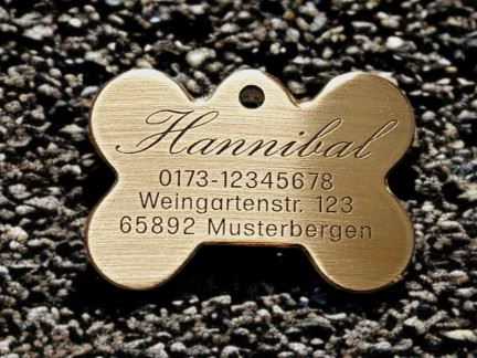 Hundemarke Messing Knochen, 50 mm, einseitig