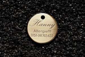 Hundemarke Messing rund, 30 mm, einseitig