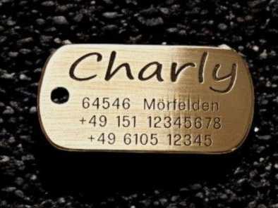 Hundemarke Messing Dogtag, 50 mm, beidseitig