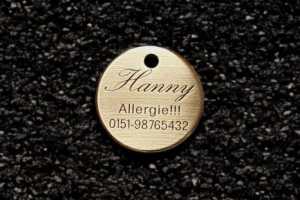 Hundemarke Messing rund, 30 mm, beidseitig