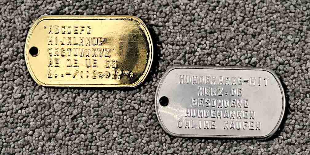 Army-Dogtags in Edelstahl oder Messing